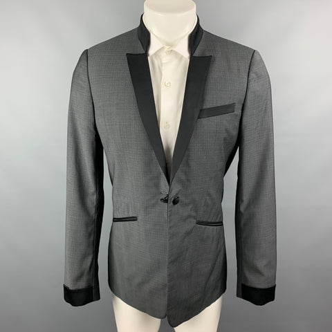 CLOAK Size M Dark Gray & Black Nailhead Wool / Mohair Peak Lapel Sport Coat