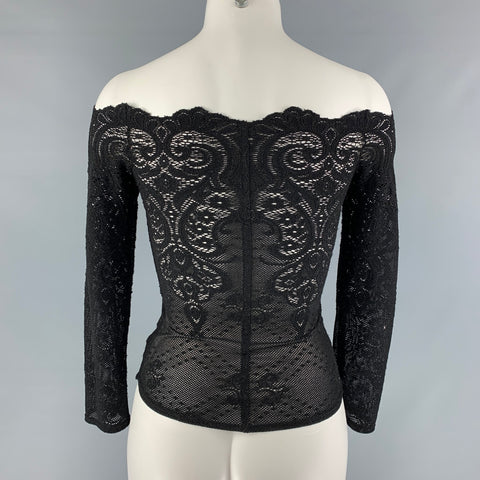 CHARLES CHANG-LIMA Size 6 Black Polyester Blend Boat Neck Black Blouse