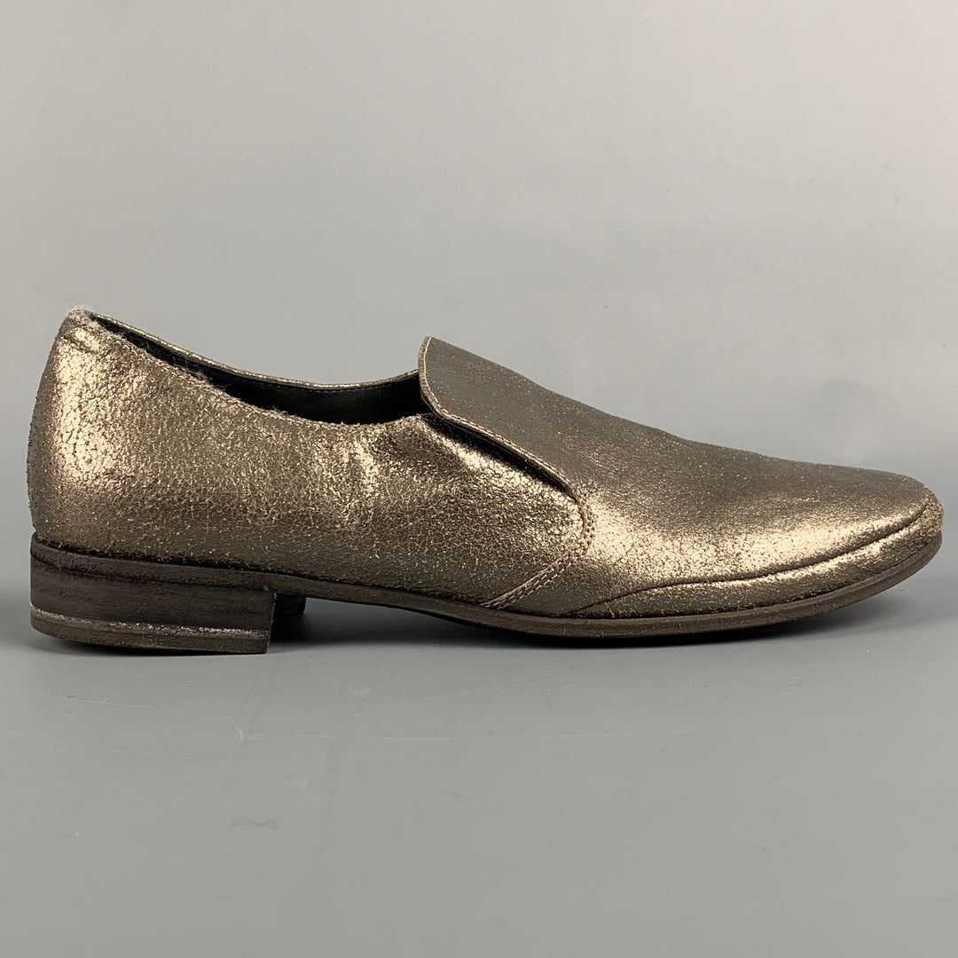 BRUNELLO CUCINELLI Size 7 Silver Leather Crackled Loafer Flats