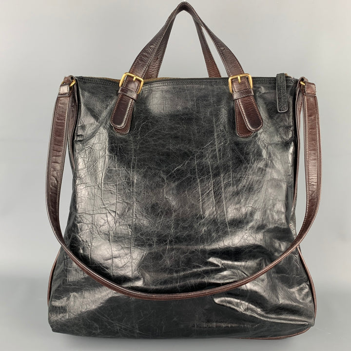 DRIES VAN NOTEN Brown & Green Patchwork Beaded Leather Handbag