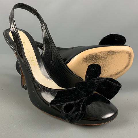 MARC JACOBS Size 6.5 Black Velvet Patent Leather Slingback Pumps