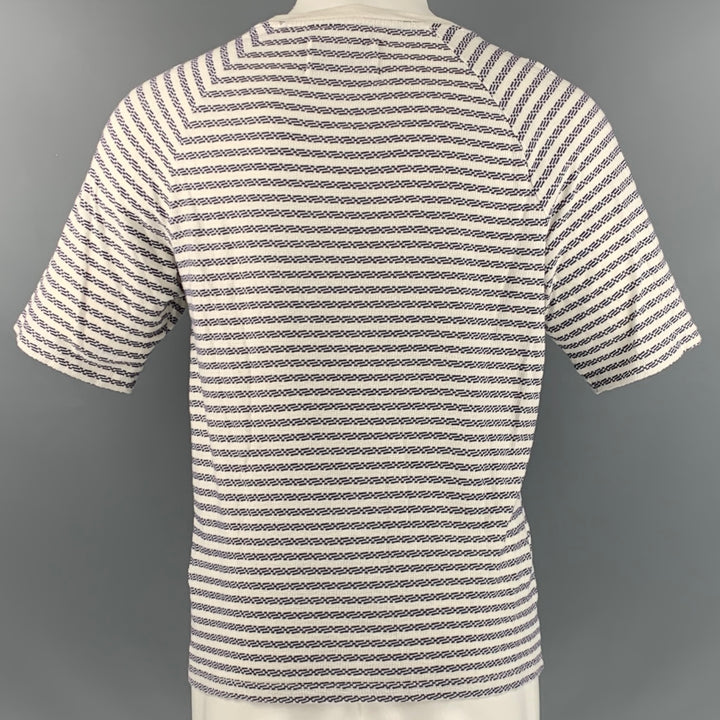 OUR LEGACY Size S White Navy Woven Cotton Crew-Neck T-shirt