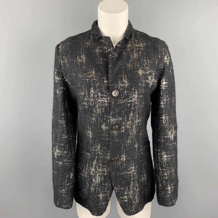 JEAN PAUL GAULTIER Size 8 Black & Silver Silk Mary Jane Buttoned Jacket