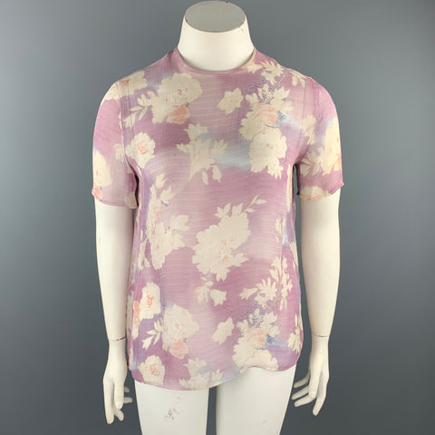 GIORGIO ARMANI Size 10 Light Purple Floral T Shirt Blouse
