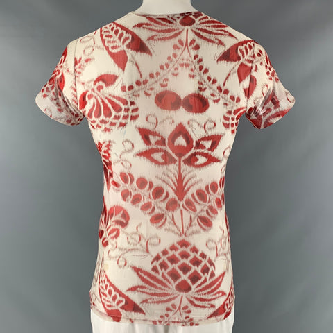 GUCCI by TOM FORD 2000 Size L Red Beige Floral Mesh Round Neck T-shirt