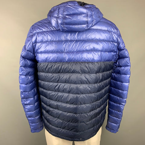 MONCLER Size XL Blue & Navy Quilted Polyamide Zip Up Jacket