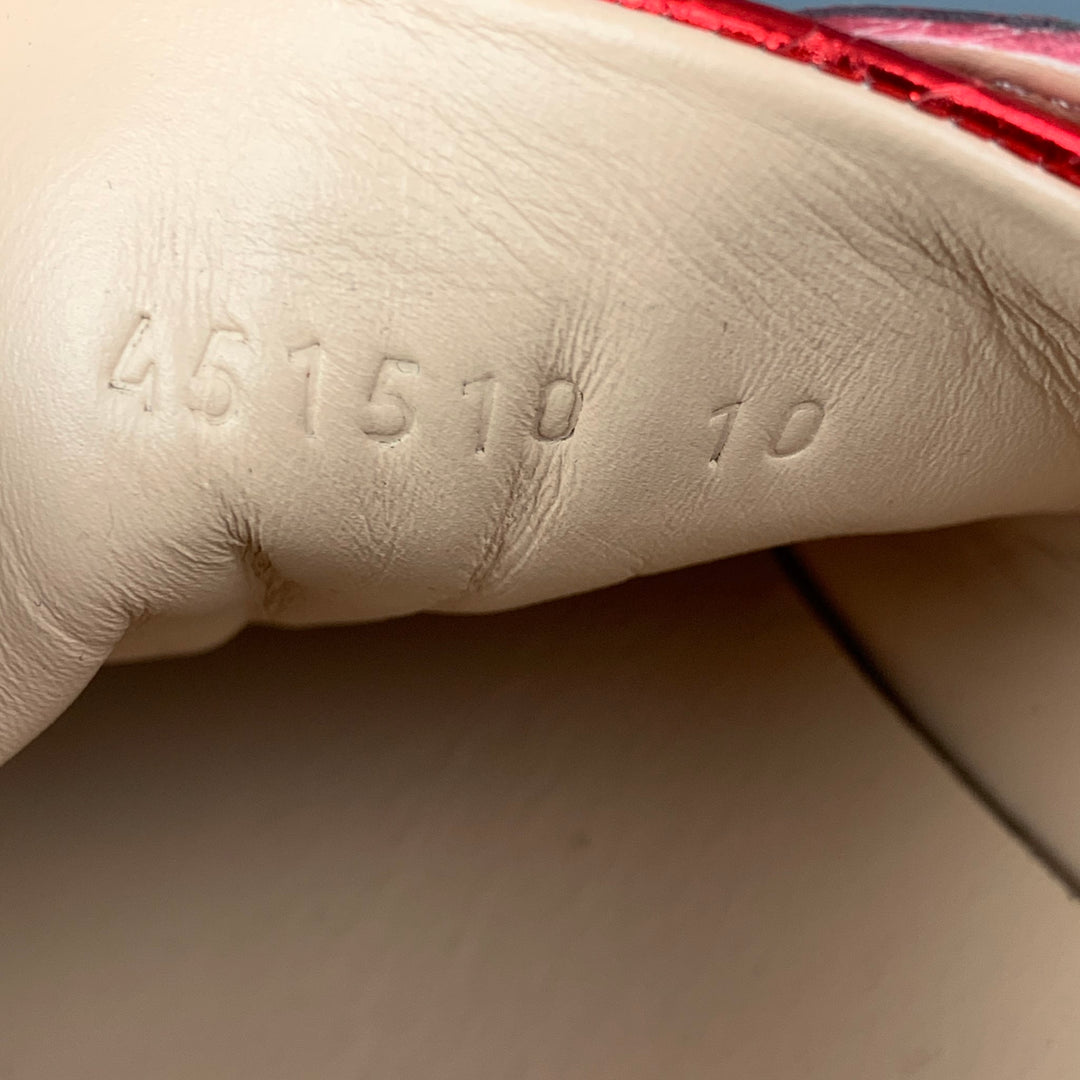 GUCCI Size Red Blue Metallic Snakeskin Low Top Ace Sneakers