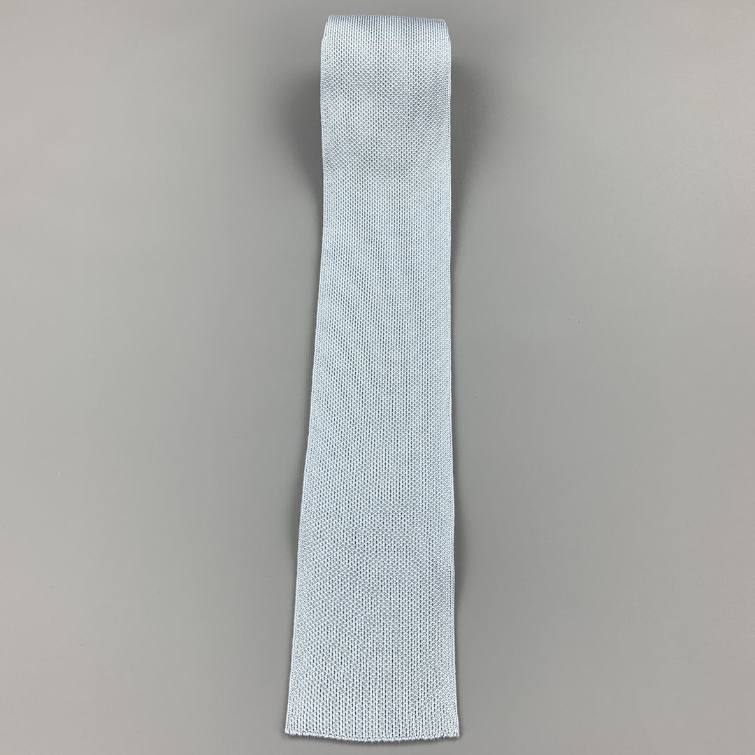 HERMES Cravate En Soie Tissée Bleu Pastel