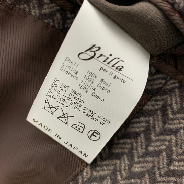 BRILLA Size 34 Brown & Beige Herringbone Wool Single Breasted Sport Coat