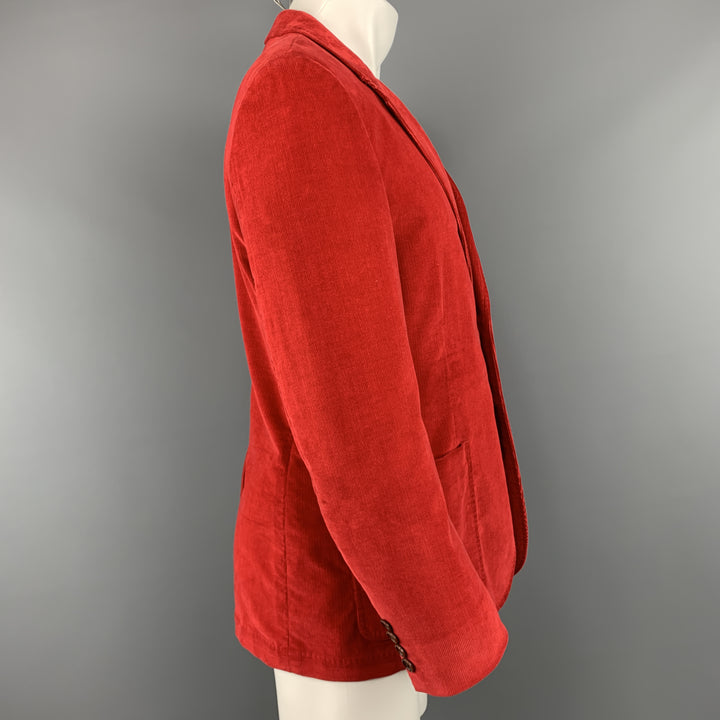 PS by PAUL SMITH Size 40 Red Corduroy Notch Lapel Single Breasted 2 Button Sport Coat