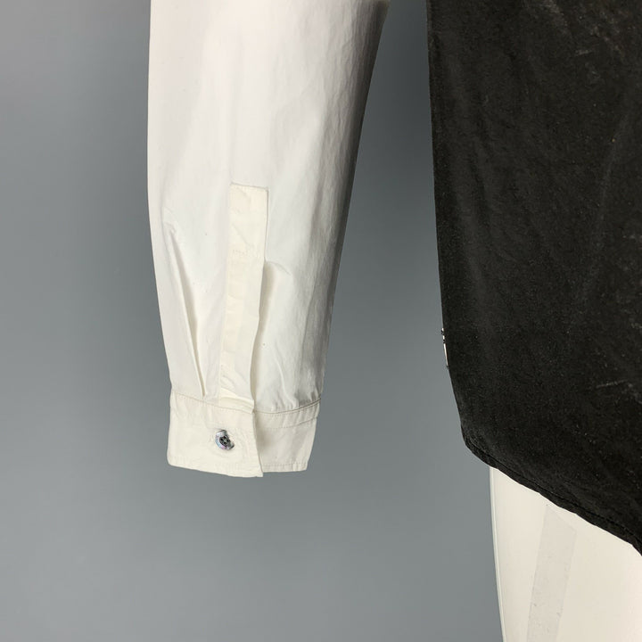 PIERRE BALMAIN Size XL White Black Cotton Ombre Hidden Placket Long Sleeve Shirt