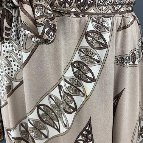 EMILIO PUCCI Vintage Size 8 Taupe Print Silk Long Sleeve Shift Dress