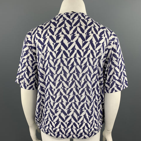 GIORGIO ARMANI Size 12 White & Blue Checkered Cashmere Blend Casual Top