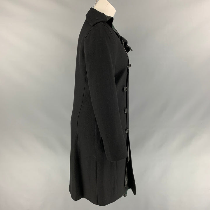 DIRK BIKKEMBERGS Size 6 Black Wool Blend Leather Ruffle Trim Coat