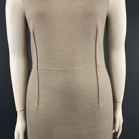 THE ROW Size L Taupe Virgin Wool Blend Knit Sleeveless Sheath Sweater Dress
