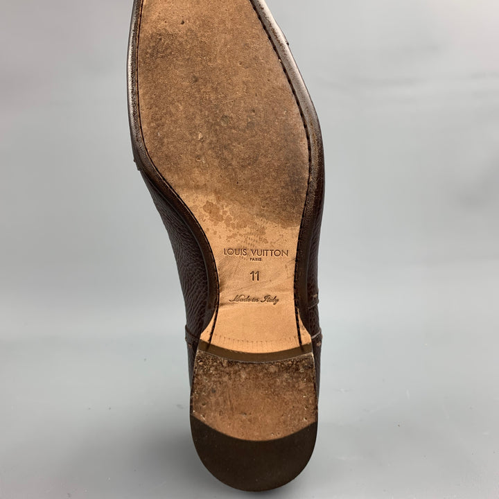 LOUIS VUITTON Size 12 Brown Textured Leather Cap Toe Lace Up Shoes