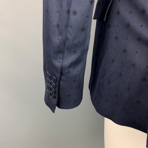 PS by PAUL SMITH Size 40 Navy Print Cotton / Viscose Notch Lapel Sport Coat