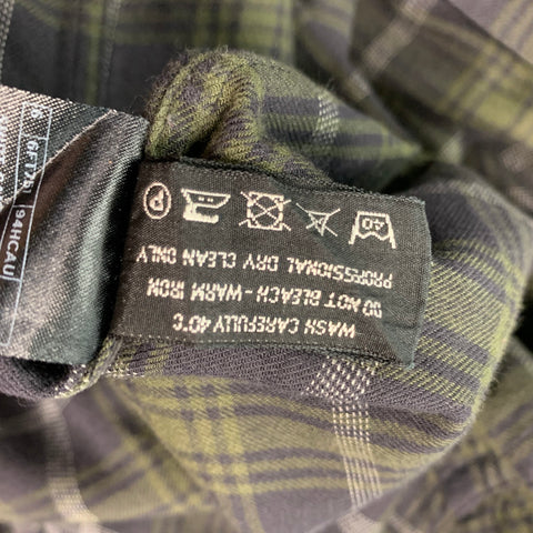 TOM FORD Size XL Black Green Plaid Cotton Button Down Long Sleeve Shirt
