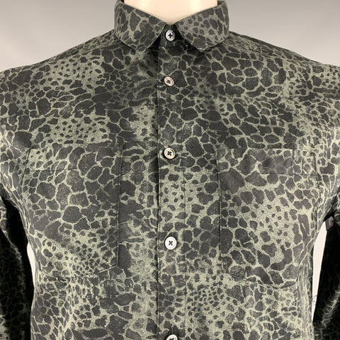JOHN VARVATOS Taille S Chemise à manches longues en coton marbré noir gris avec deux poches