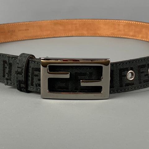 FENDI Waist Size M Black Monogram Canvas Leather Belt