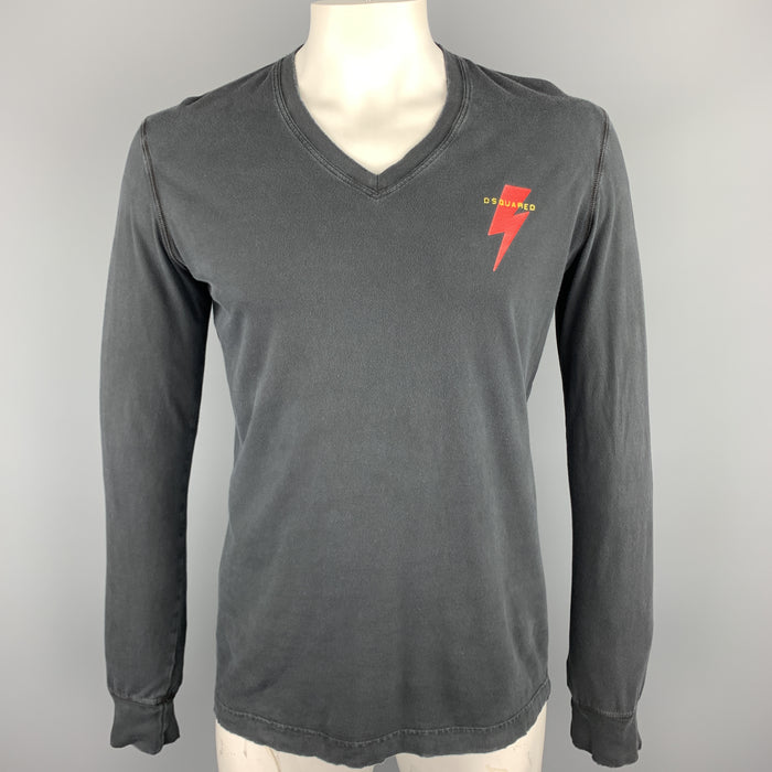 DSQUARED2 Talla L Camiseta de manga larga desgastada de punto lavado negro