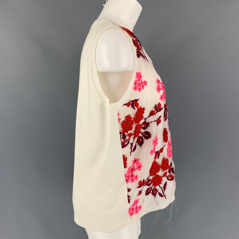 GIAMBATTISTA VALLI Size S White & Burgundy Cotton / Silk Floral Dress Top