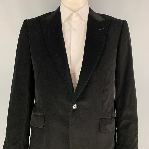DUNHILL Size 42 Regular Black Velvet Cotton Peak Lapel Sport Coat