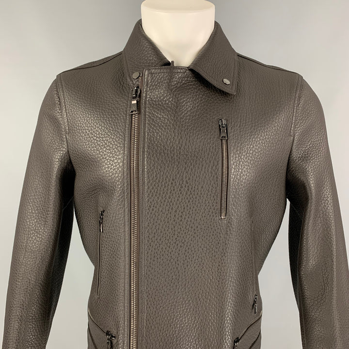 NEIL BARRETT Size M Brown Pebble Grain Leather Biker Jacket