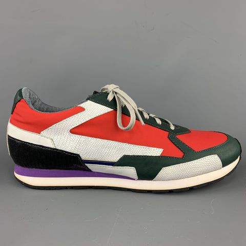 RAF SIMONS Size 10 Multi-Color Red Color Block Nylon Lace Up Red Sneakers