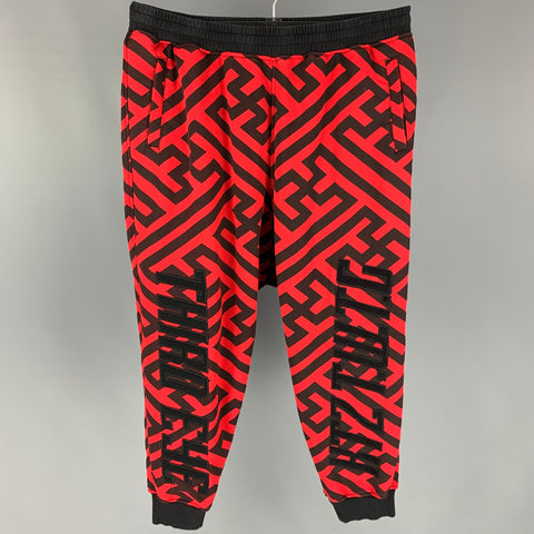 KIX Talla L Pantalones deportivos de algodón con estampado rojo y negro con entrepierna caída