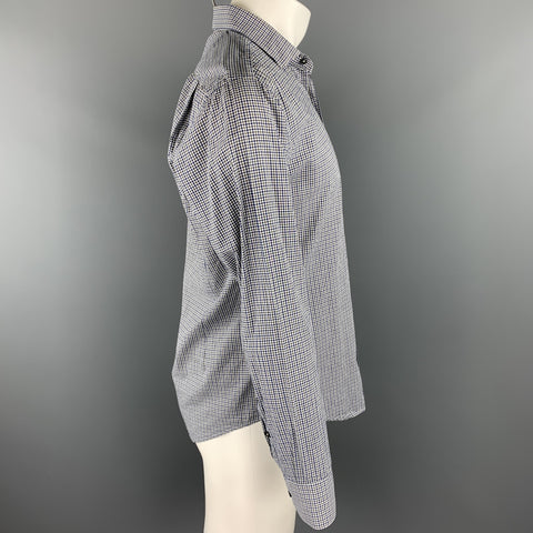 SIMON SPURR Size L Navy & White Checkered Cotton Button Up Long Sleeve Shirt