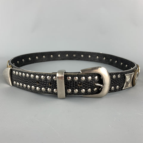 NANNI Size 36 Black & Silver Studded Leather Metal Belt