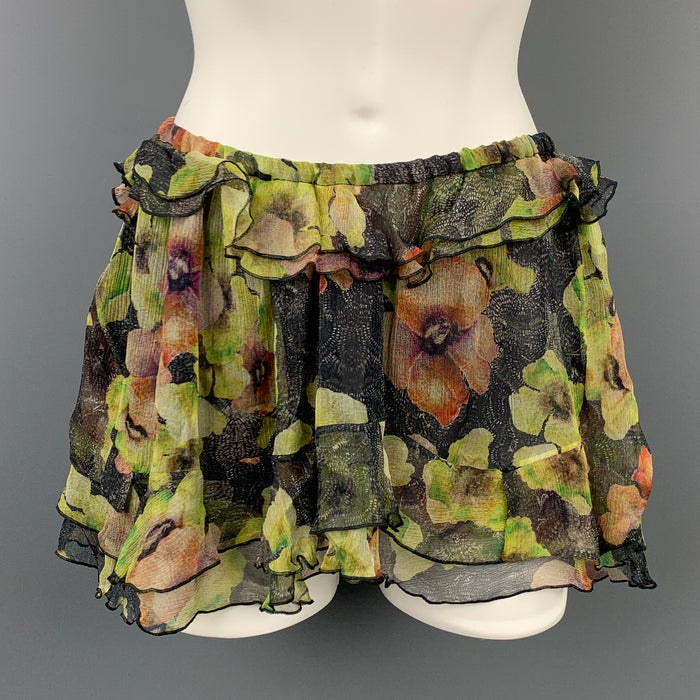 ISABEL MARANT Size 4 Black & Green Chiffon Floral Silk Skirt