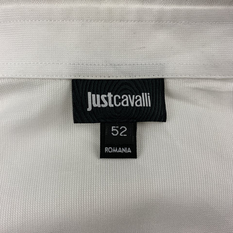 JUST CAVALLI Taille L Blanc sur Blanc Imprimé Animal Boutonné Chemise à Manches Longues