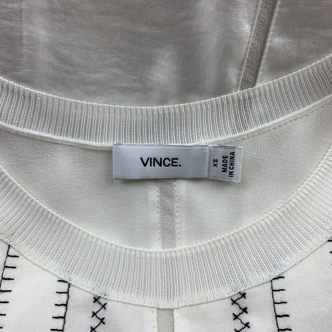 VINCE Size XS White Embroidered Polyester / Silk Layered Blouse