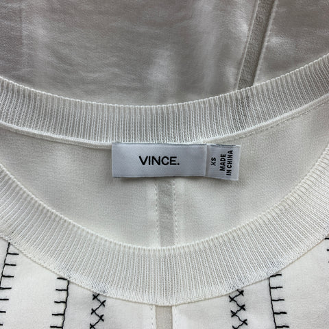 VINCE Size XS White Embroidered Polyester / Silk Layered Blouse