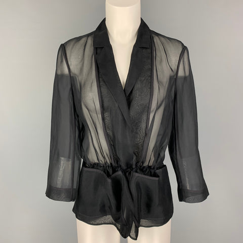 PORTS 1961 Chaqueta de solapa de muesca transparente de seda negra talla 10