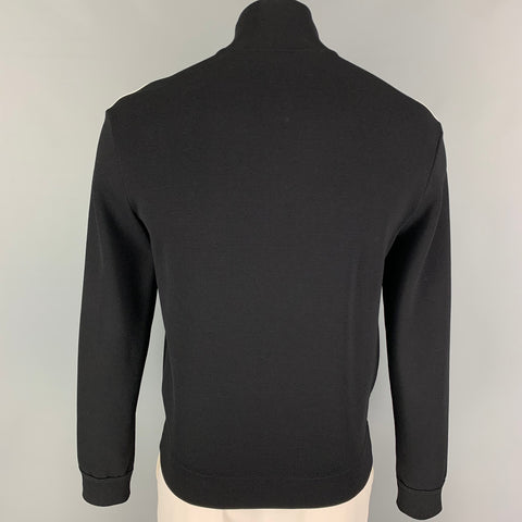 VALENTINO Size L Black White Logo Viscose Blend Zip Up Jacket