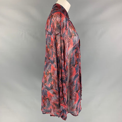 IRO Size 4 Red &  Blue Viscose Abstract Blouse