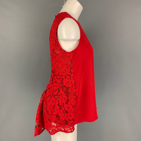 CAROLINA HERRERA Talla 2 Blusa peplum de encaje en mezcla de poliéster rojo