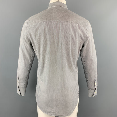 EMPORIO ARMANI Taille M Stripe Noir et Blanc Coton Boutonné Chemise à manches longues