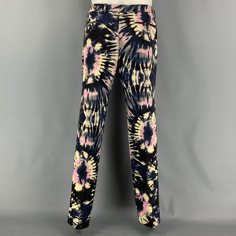 DRIES VAN NOTEN  Size 44 Black Beige Pink Tie Dye Wool Notch Lapel Suit