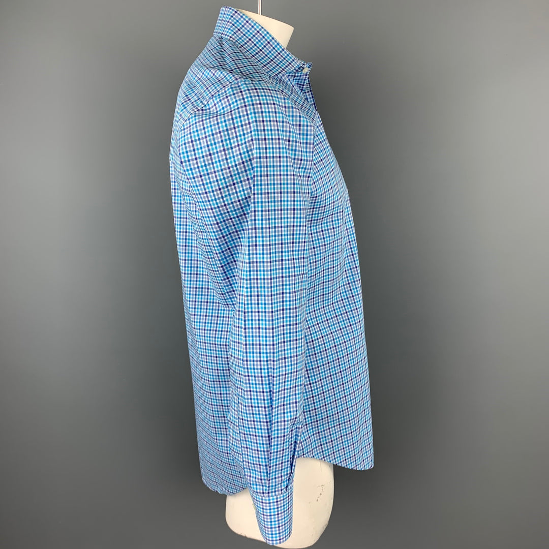ETRO Size M Blue & White Plaid Cotton Button Up Long Sleeve Shirt
