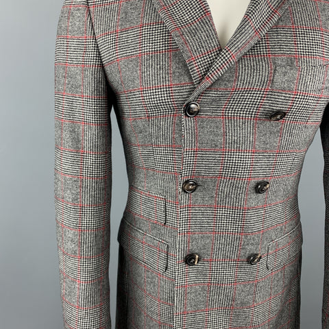MICHAEL BASTIAN Size 36 Black & White Plaid Wool Peak Lapel Sport Coat
