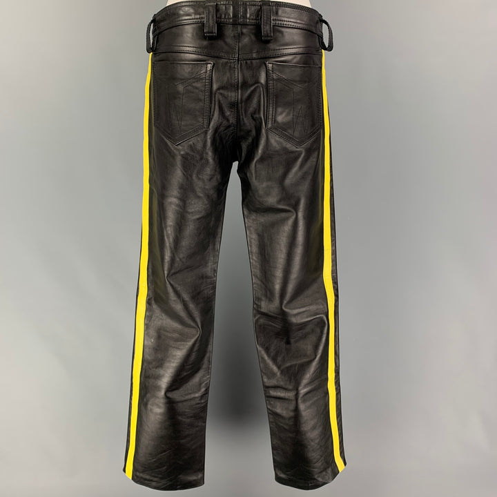 CUSTOM MADE Size 32 Black Yellow Leather Casual Pants