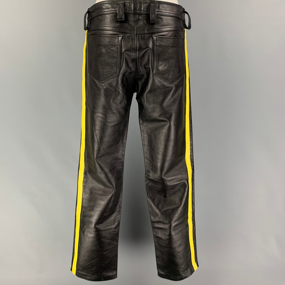 CUSTOM MADE Taille 32 Pantalon décontracté en cuir jaune noir