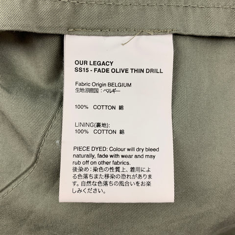 OUR LEGACY Size 32 Khaki Cotton Flat Front Chino Casual Pants