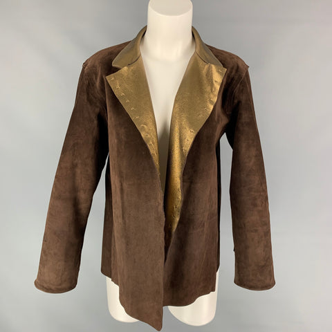 YVES SAINT LAURENT de TOM FORD Talla L Chaqueta reversible de cuero dorado y marrón