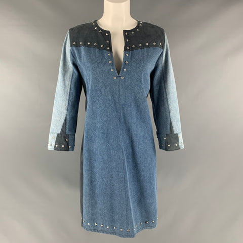 M.I.H JEANS Size S Blue Grey Cotton Studded V-Neck Dress