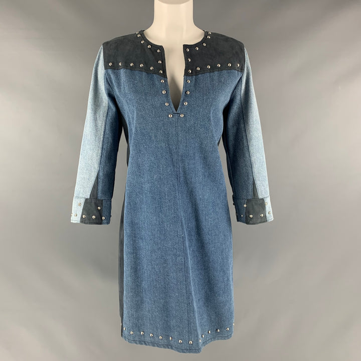 M.I.H JEANS Size S Blue Grey Cotton Studded V-Neck Dress